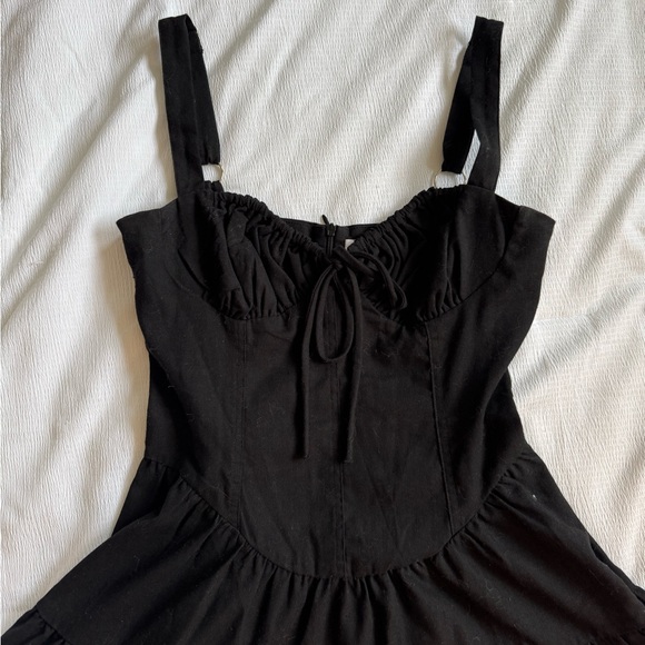 Black Lucie Linen Mini Dress - Picture 3 of 6